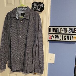 Geoffrey Beene XL Blue Plaid Casual Button-Down Shirt